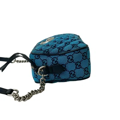 Pre-owned Gucci Blue Navy Canvas Leather Pochette Shoulder Bag ()