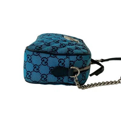 Pre-owned Gucci Blue Navy Canvas Leather Pochette Shoulder Bag ()