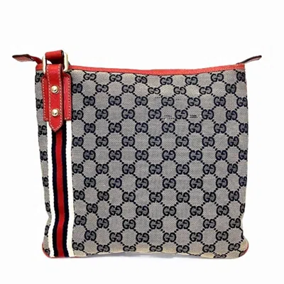 Pre-owned Gucci Blue Red Color Canvas Leather Shoulder Bag () In Multi
