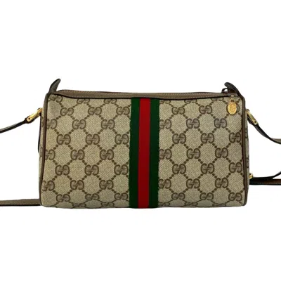 Pre-owned Gucci Brown Green Red Color Leather Pvc Pochette Shoulder Bag ()
