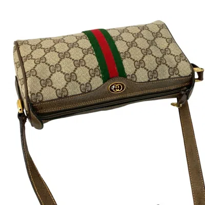 Pre-owned Gucci Brown Green Red Color Leather Pvc Pochette Shoulder Bag ()