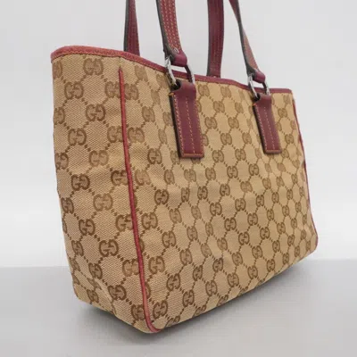 Pre-owned Gucci Brown Red Color Canvas Tote Bag () In Multi