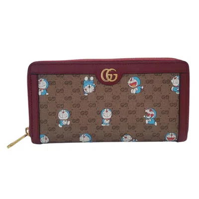 Pre-owned Gucci Brown Red Color Pvc Long Wallet (bi-fold) () In Multi