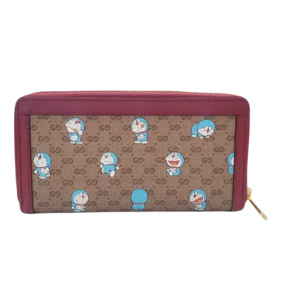 Pre-owned Gucci Brown Red Color Pvc Long Wallet (bi-fold) () In Multi