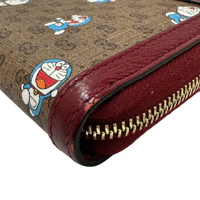 Pre-owned Gucci Brown Red Color Pvc Long Wallet (bi-fold) () In Multi