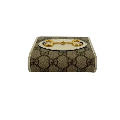 Pre-owned Gucci Brown White Leather Pvc Wallet (bi-fold) () In Multi
