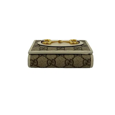 Pre-owned Gucci Brown White Leather Pvc Wallet (bi-fold) () In Multi