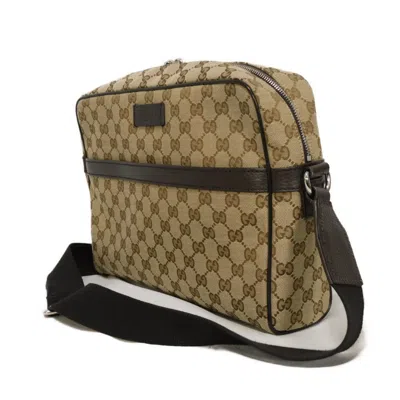 Pre-owned Gucci Gg Canvas Beige Gg Canvas Leather Messenger Bag Shoulder Bag () In Sand