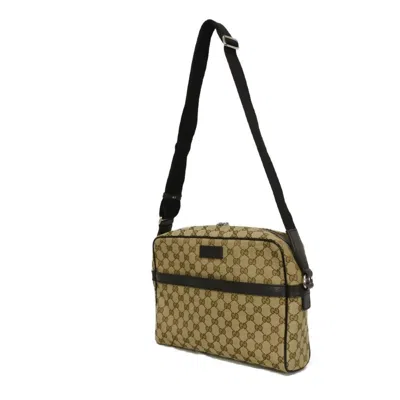 Pre-owned Gucci Gg Canvas Beige Gg Canvas Leather Messenger Bag Shoulder Bag () In Sand