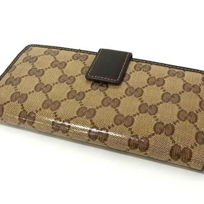 Pre-owned Gucci Gg Crystal Beige Brown Gg Crystal Long Wallet (bi-fold) () In Multi