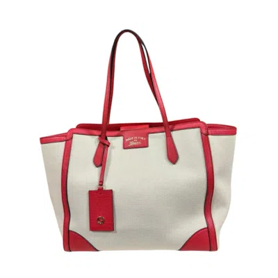 Pre-owned Gucci Swing Ivory Red Color Canvas Leather Tote Bag ()