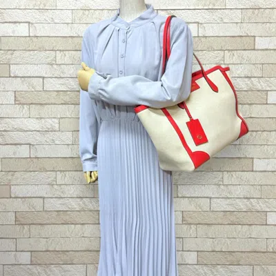 Pre-owned Gucci Swing Ivory Red Color Canvas Leather Tote Bag ()