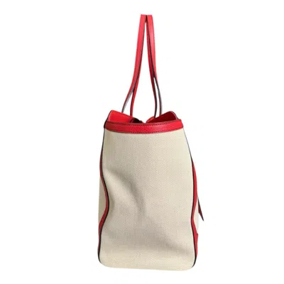 Pre-owned Gucci Swing Ivory Red Color Canvas Leather Tote Bag ()
