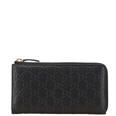 Pre-owned Gucci Ssima Black Leather Long Wallet (bi-fold) ()