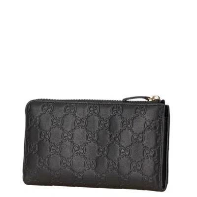 Pre-owned Gucci Ssima Black Leather Long Wallet (bi-fold) ()