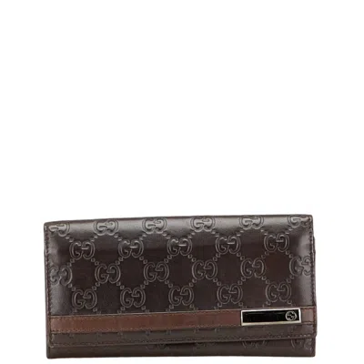 Pre-owned Gucci Ssima Brown Leather Long Wallet (bi-fold) ()