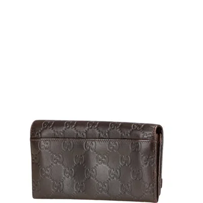 Pre-owned Gucci Ssima Brown Leather Long Wallet (bi-fold) ()