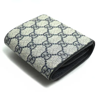 Pre-owned Gucci Navy Leather Gg Supreme Wallet (bi-fold) () In Blue