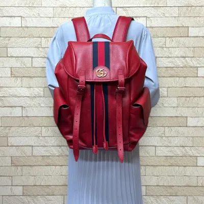 Pre-owned Gucci Navy Red Color Leather Backpack ()