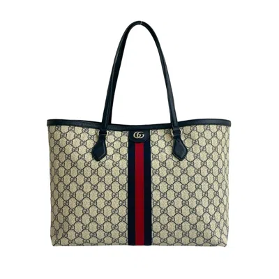 Pre-owned Gucci Navy Red Color Leather Pvc Handbag Shoulder Bag Tote Bag ()