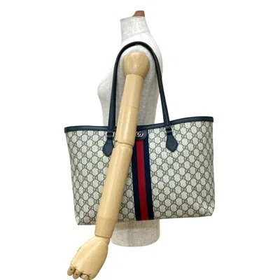 Pre-owned Gucci Navy Red Color Leather Pvc Handbag Shoulder Bag Tote Bag ()