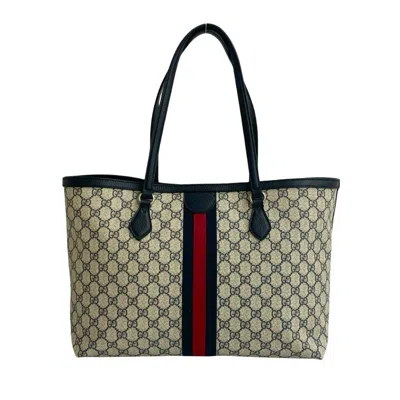 Pre-owned Gucci Navy Red Color Leather Pvc Handbag Shoulder Bag Tote Bag ()