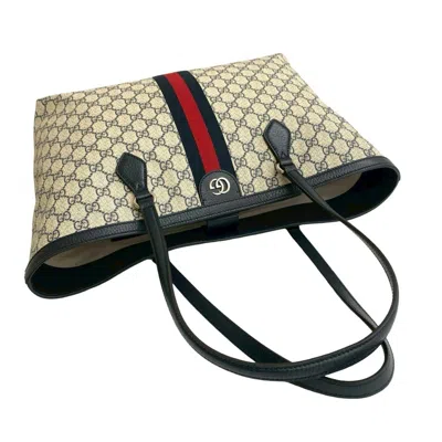 Pre-owned Gucci Navy Red Color Leather Pvc Handbag Shoulder Bag Tote Bag ()