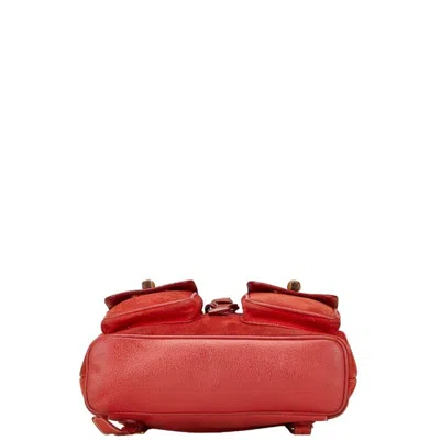 Pre-owned Gucci Red Brown Bamboo Leather Backpack ()