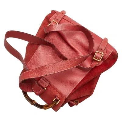 Pre-owned Gucci Red Brown Bamboo Leather Backpack ()