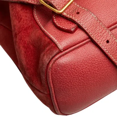 Pre-owned Gucci Red Brown Bamboo Leather Backpack ()