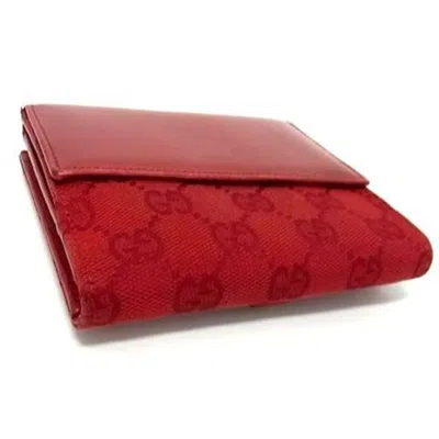 Pre-owned Gucci Red Color Gg Canvas Leather Wallet (bi-fold) ()