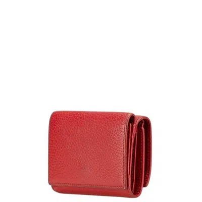 Pre-owned Gucci Red Color Leather Wallet (tri-fold) ()