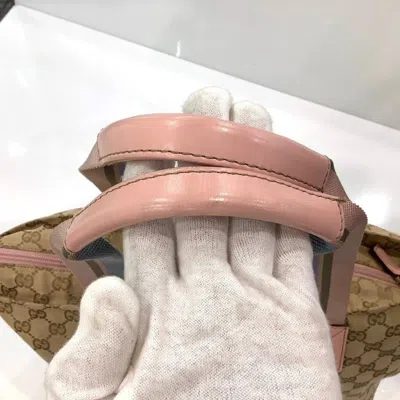 Pre-owned Gucci Sherry Line Beige Pink Canvas Leather Tote Bag ()