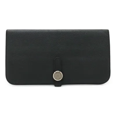 Pre-owned Hermes Ardoise Dark Gray Togo Leather Long Wallet (bi-fold) ()