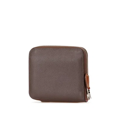 Pre-owned Hermes Azap Brown Evercalf Leather Wallet (bi-fold) ()