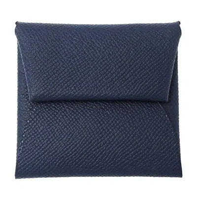Pre-owned Hermes Bastia Navy Taurillon Clemence Leather Coin Purse/coin Case () In Blue