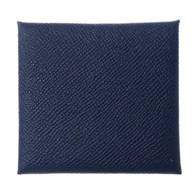 Pre-owned Hermes Bastia Navy Taurillon Clemence Leather Coin Purse/coin Case () In Blue