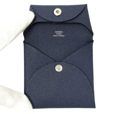Pre-owned Hermes Bastia Navy Taurillon Clemence Leather Coin Purse/coin Case () In Blue