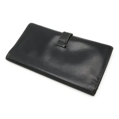 Pre-owned Hermes Bearn Black Box Calf Leather Long Wallet (bi-fold) ()
