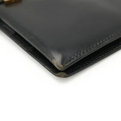 Pre-owned Hermes Bearn Black Box Calf Leather Long Wallet (bi-fold) ()