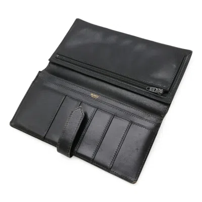 Pre-owned Hermes Bearn Black Box Calf Leather Long Wallet (bi-fold) ()