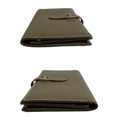Pre-owned Hermes Beige Etoupe Gray Gray Epsom Leather Leather Long Wallet (bi-fold) ()