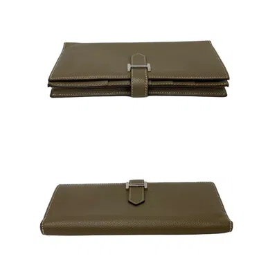 Pre-owned Hermes Beige Gray Epsom Leather Long Wallet (bi-fold) ()