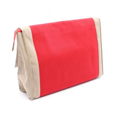 Pre-owned Hermes Beige Red Color Canvas Clutch Bag () In Multi