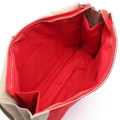 Pre-owned Hermes Beige Red Color Canvas Clutch Bag () In Multi