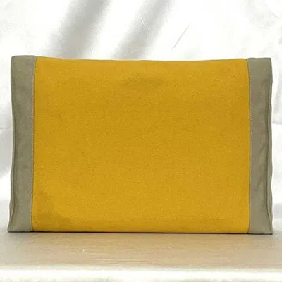 Pre-owned Hermes Beige Yellow Cotton Canvas Clutch Bag Pouch () In Multi