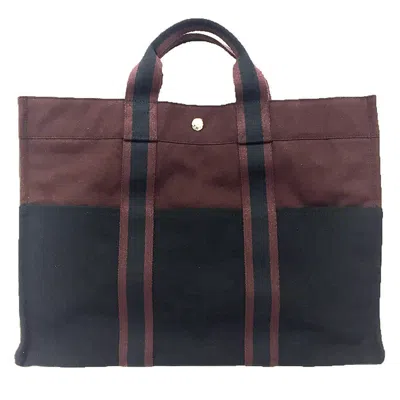 Pre-owned Hermes Black Bordeaux Canvas Tote Bag () In Multi