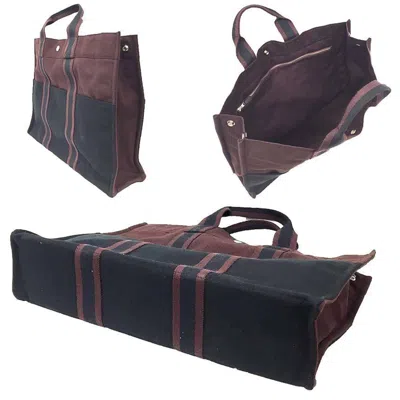 Pre-owned Hermes Black Bordeaux Canvas Tote Bag () In Multi