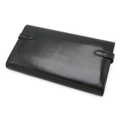 Pre-owned Hermes Black Box Calf Leather Long Wallet (bi-fold) ()