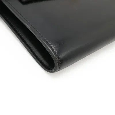 Pre-owned Hermes Black Box Calf Leather Long Wallet (bi-fold) ()